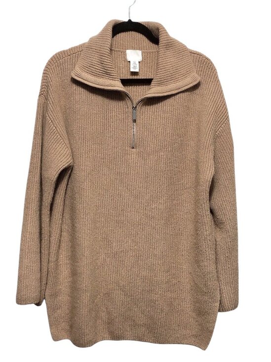 H&M Tan Ribbed Long Sleeve High Collar Knit Sweater M - Picture 1 of 7